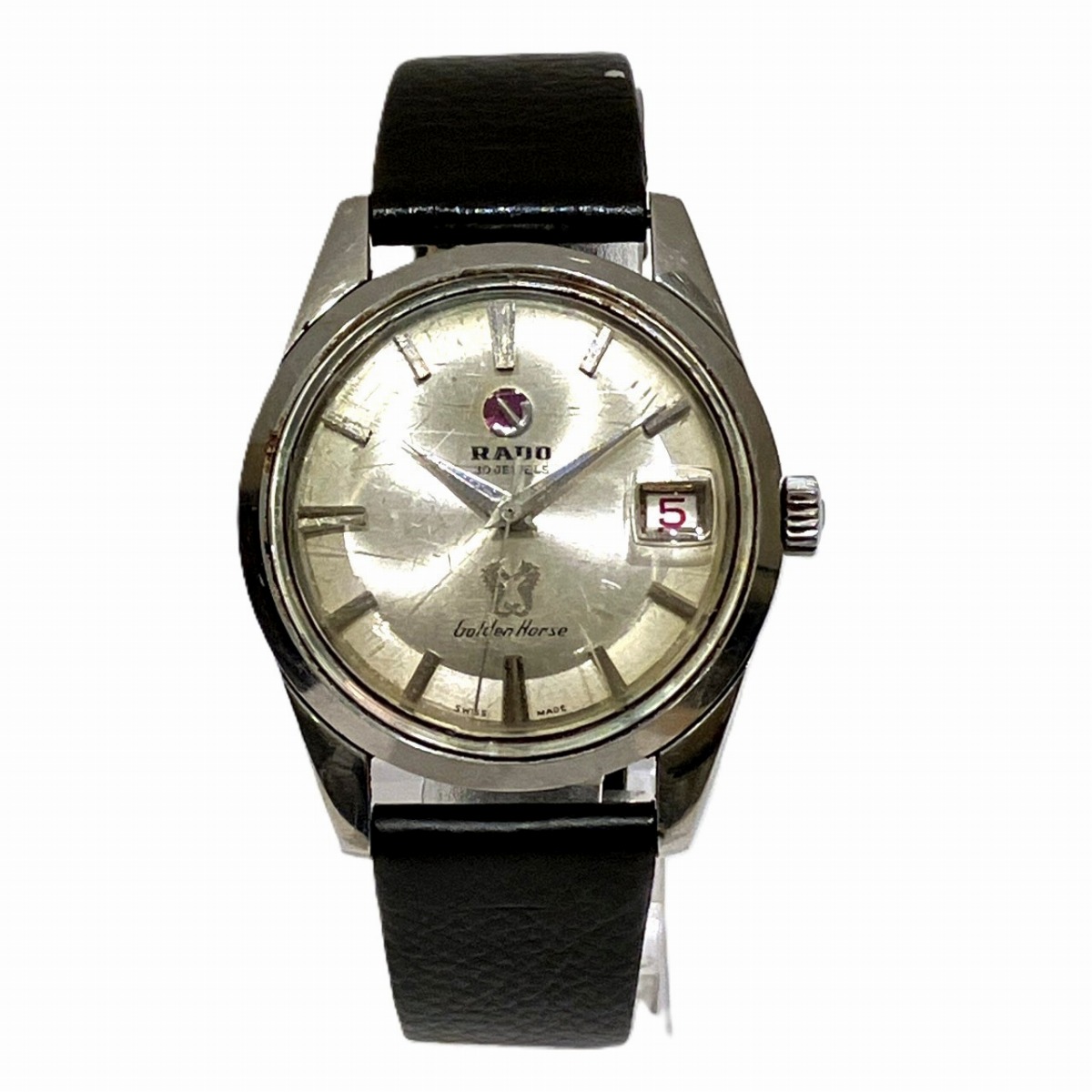 ラドー RADO 腕時計 ゴールデンホース デイト 30石 総重量約44g SS 本革 自動巻き シルバー文字盤 送料無料 【中古】