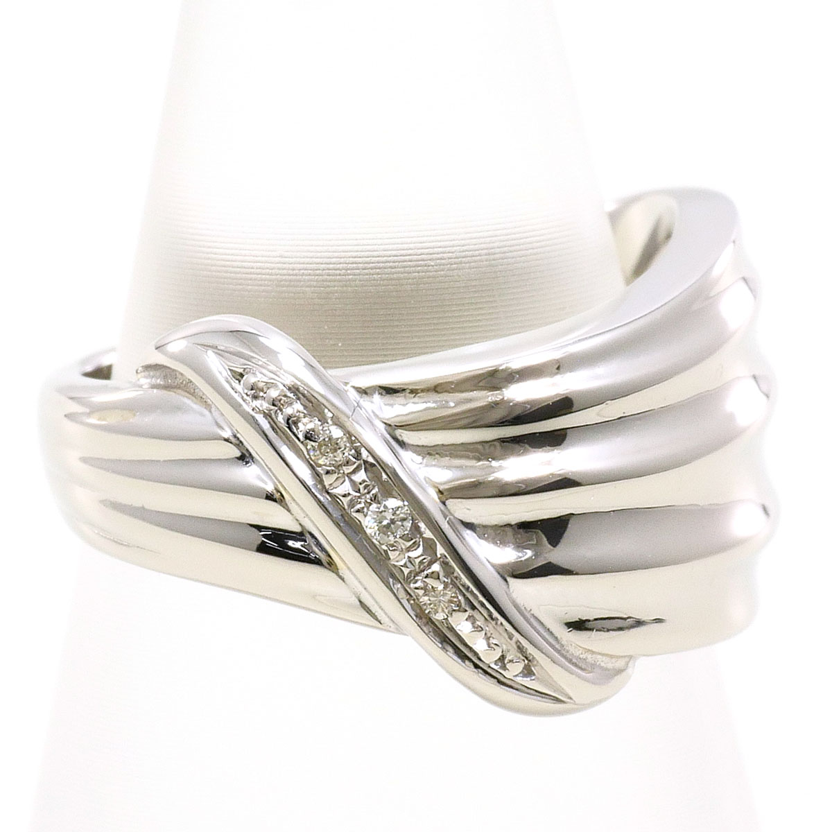 PT900/プラチナ リング・指輪 7号 ダイヤ 0.02ct 鑑別書 総重量約6.4g ジュエリー 送料無料 新品同様 【中古】 ギフトラッピング無料｜ワンダープライス　店