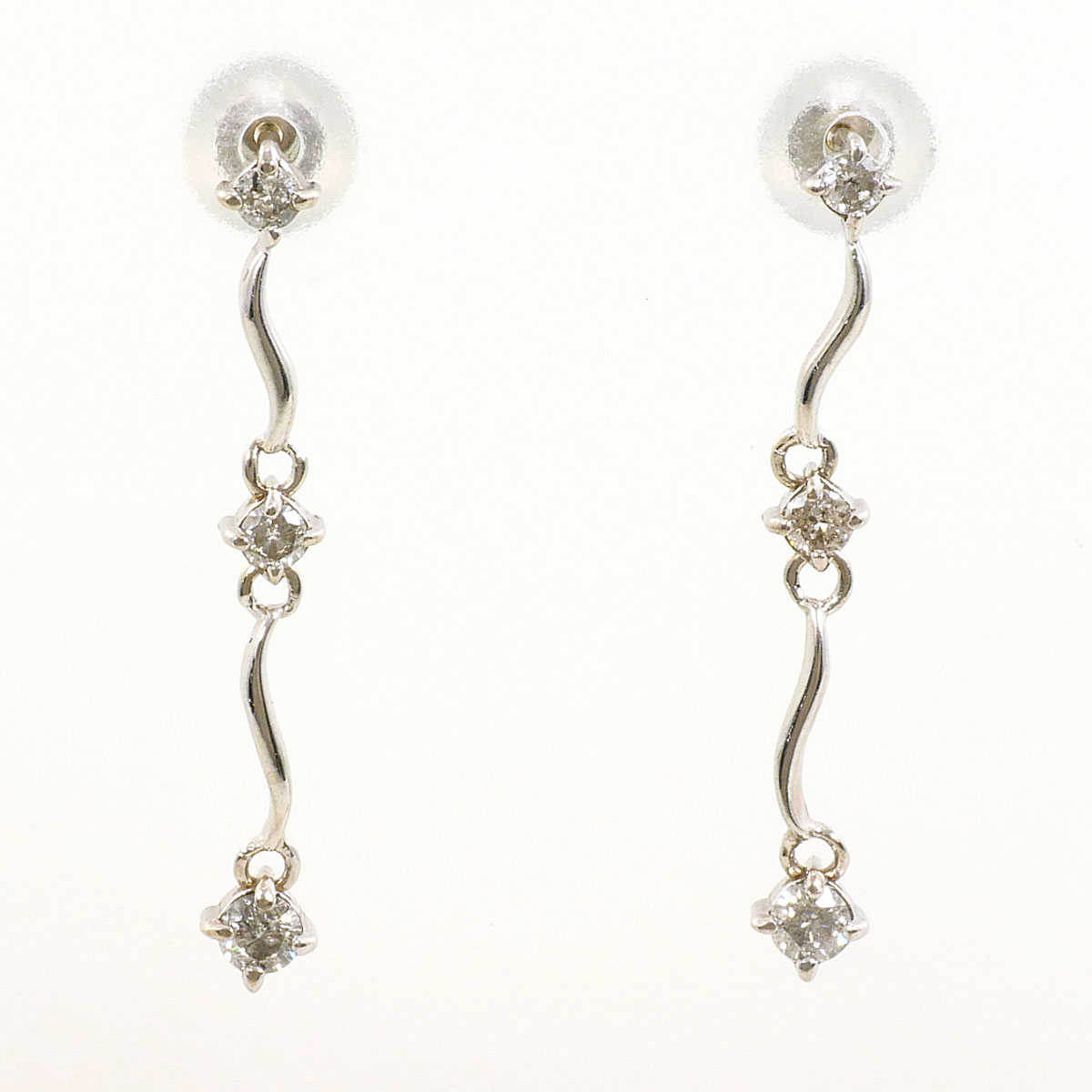 K14WG ピアス ダイヤ 0.11ct 総重量約0.6g ジュエリー 送料無料 新品同様 【中古】 ギフトラッピング無料|ワンダープライス 店