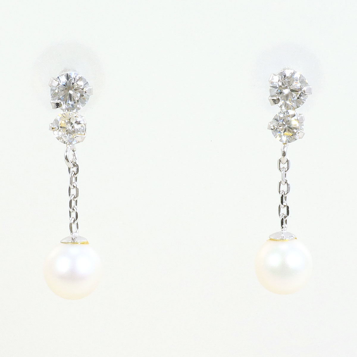 K10WG ピアス パール ジルコニア 総重量約0.5g ジュエリー 送料無料 新品同様 【中古】 ギフトラッピング無料