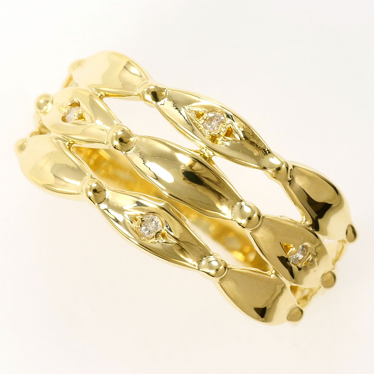 K18YG リング・指輪 15.5号 ダイヤ 0.04ct 総重量約2.4g ジュエリー 送料無料 新品同様 【中古】 ギフトラッピング無料｜ワンダープライス　店