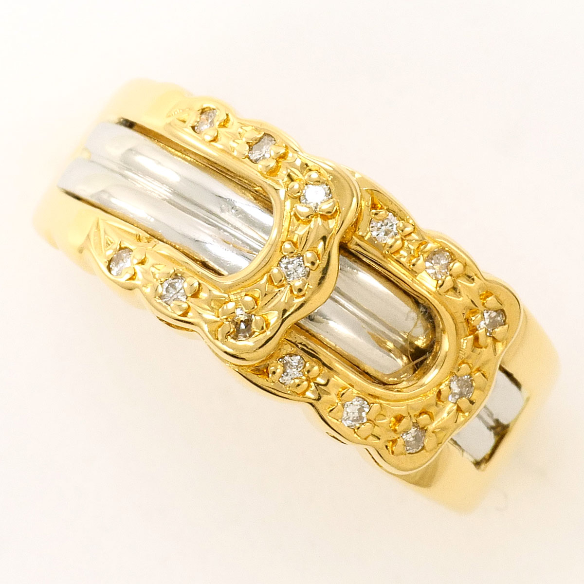 PT900/プラチナ K18YG リング・指輪 9.5号 ダイヤ 0.07ct カード鑑別書 総重量約4.6g ジュエリー 送料無料 新品同様 【中古】 ギフトラッピング無料|ワンダープライス 店