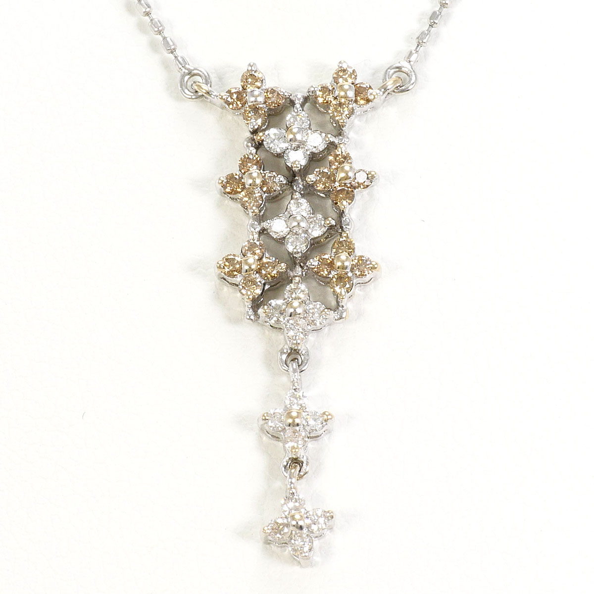 PT850/プラチナ ネックレス ブラウンダイヤ ダイヤ 約41cm 総重量約3.1g ジュエリー 送料無料 新品同様 【中古】 ギフトラッピング無料