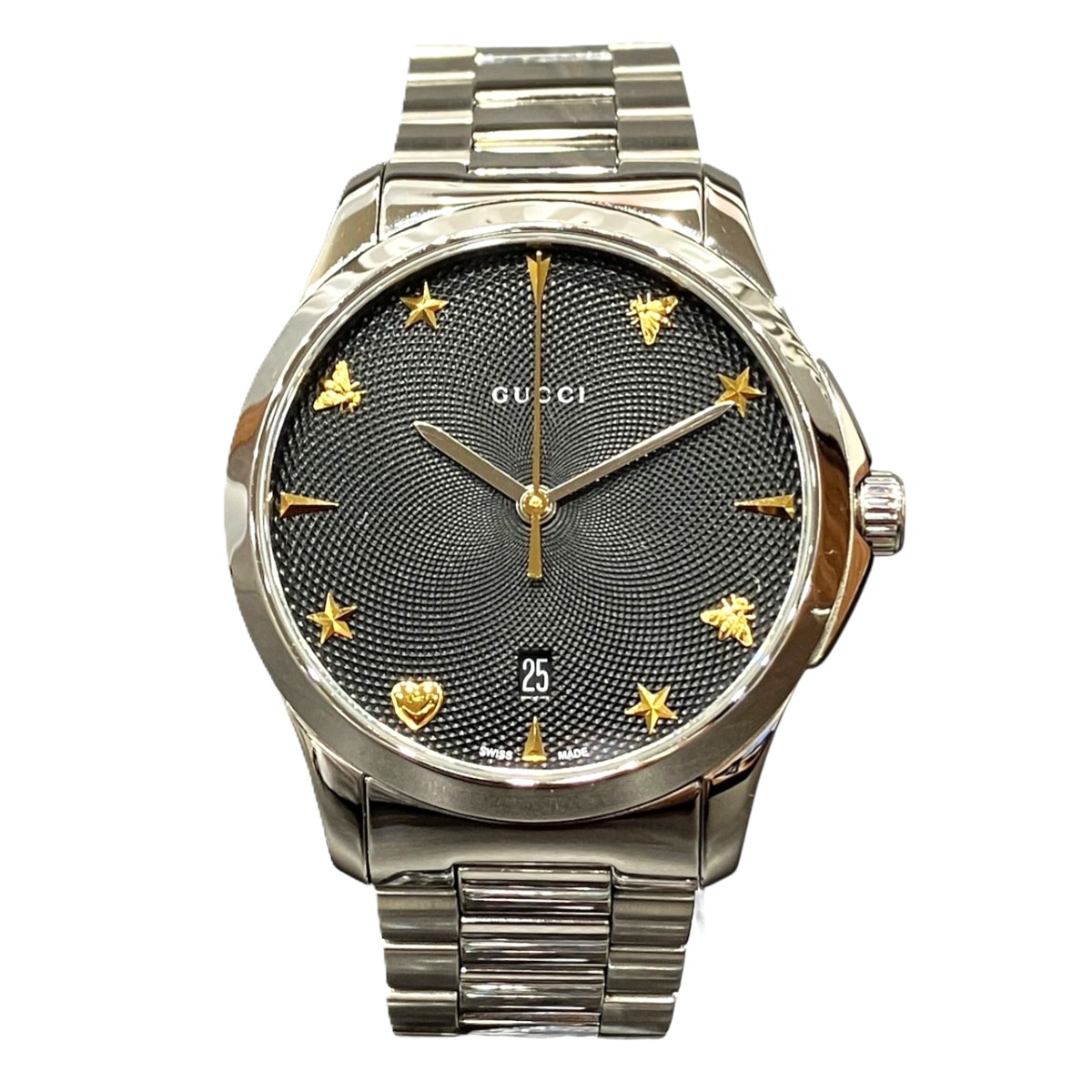 グッチ GUCCI Gタイムレス 腕時計 総重量約105.2g SS クオーツ ブラック文字盤 YA1264029A 送料無料 【中古】