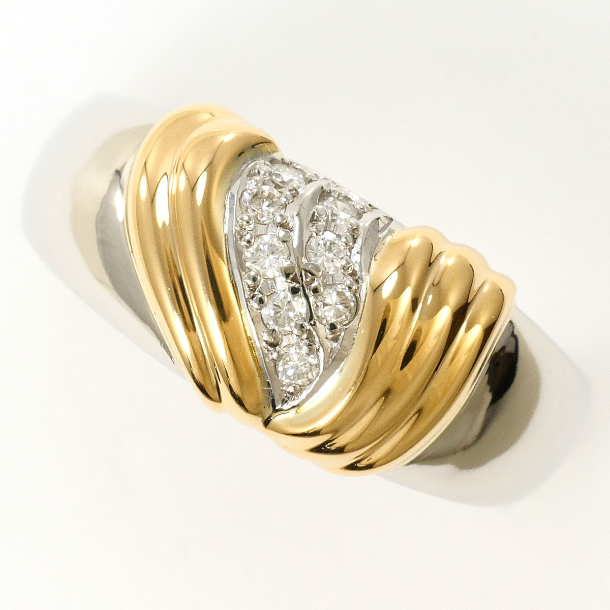 PT900/プラチナ K18YG リング・指輪 14号 ダイヤ 0.09 ct 鑑別書 総重量約7.4g ジュエリー 送料無料 新品同様 【中古】 ギフトラッピング無料