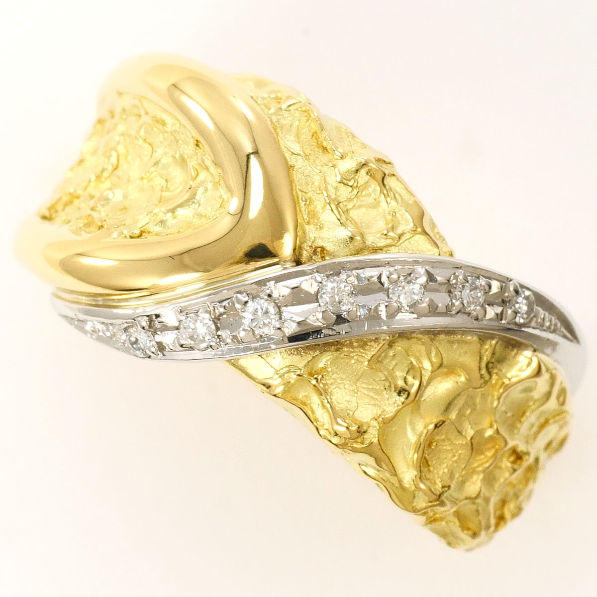 PT900/プラチナ K18YG リング・指輪 13号 ダイヤ 0.09ct カード鑑別書 総重量約7.6g ジュエリー 送料無料 新品同様 【中古】 ギフトラッピング無料|ワンダープライス 店
