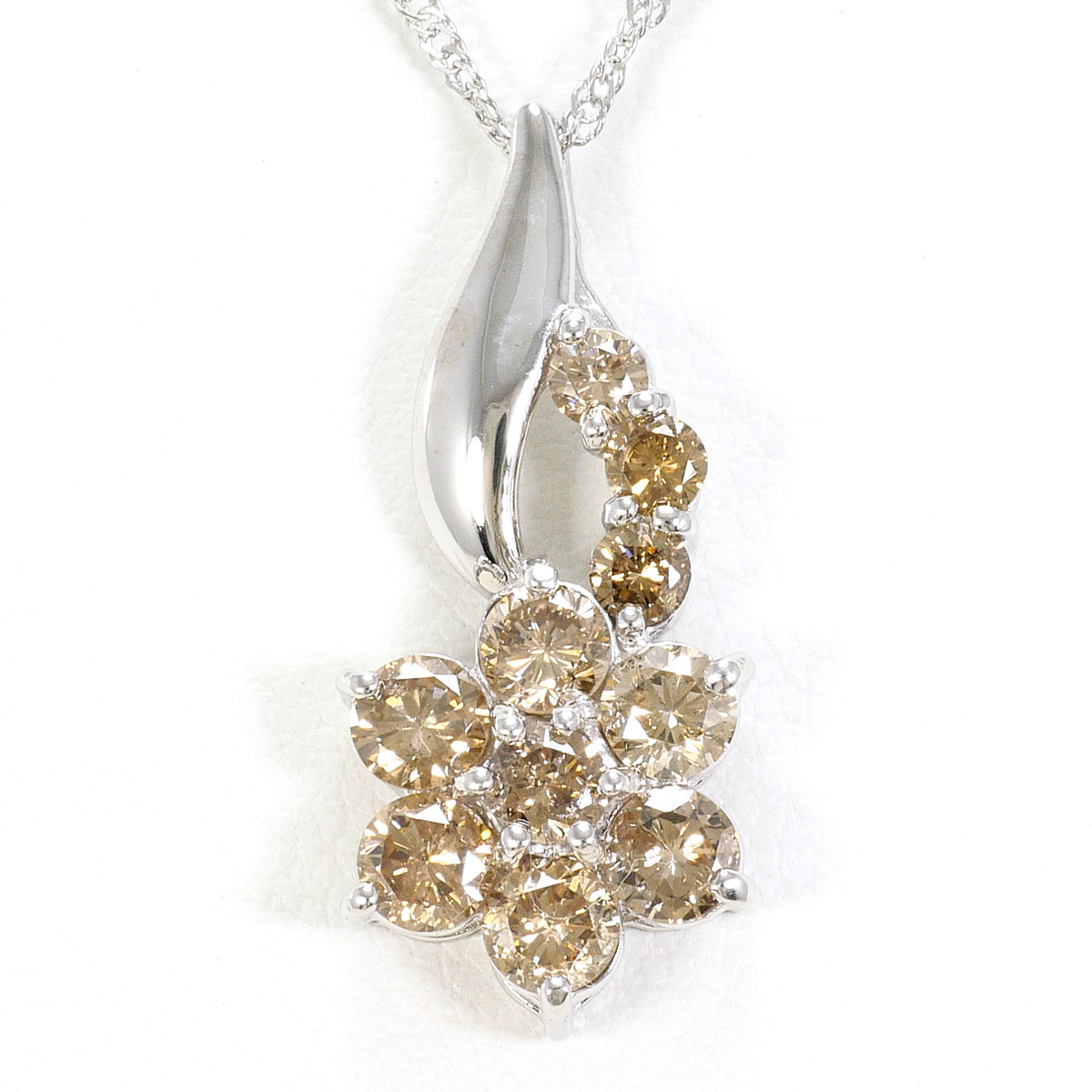 K18WG ネックレス ブラウンダイヤ 1.0ct 約42cm 総重量約2.4g ジュエリー 送料無料 新品同様 【中古】 ギフトラッピング無料|ワンダープライス 店