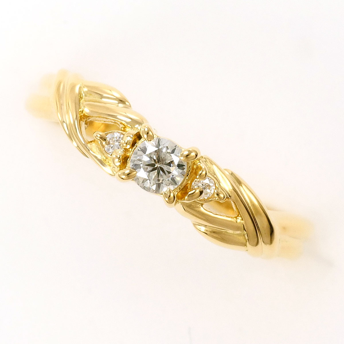 K18YG リング・指輪 6号 ダイヤ 0.10ct ダイヤ 0.02ct 総重量約1.7g ジュエリー 送料無料 新品同様 【中古】 ギフトラッピング無料