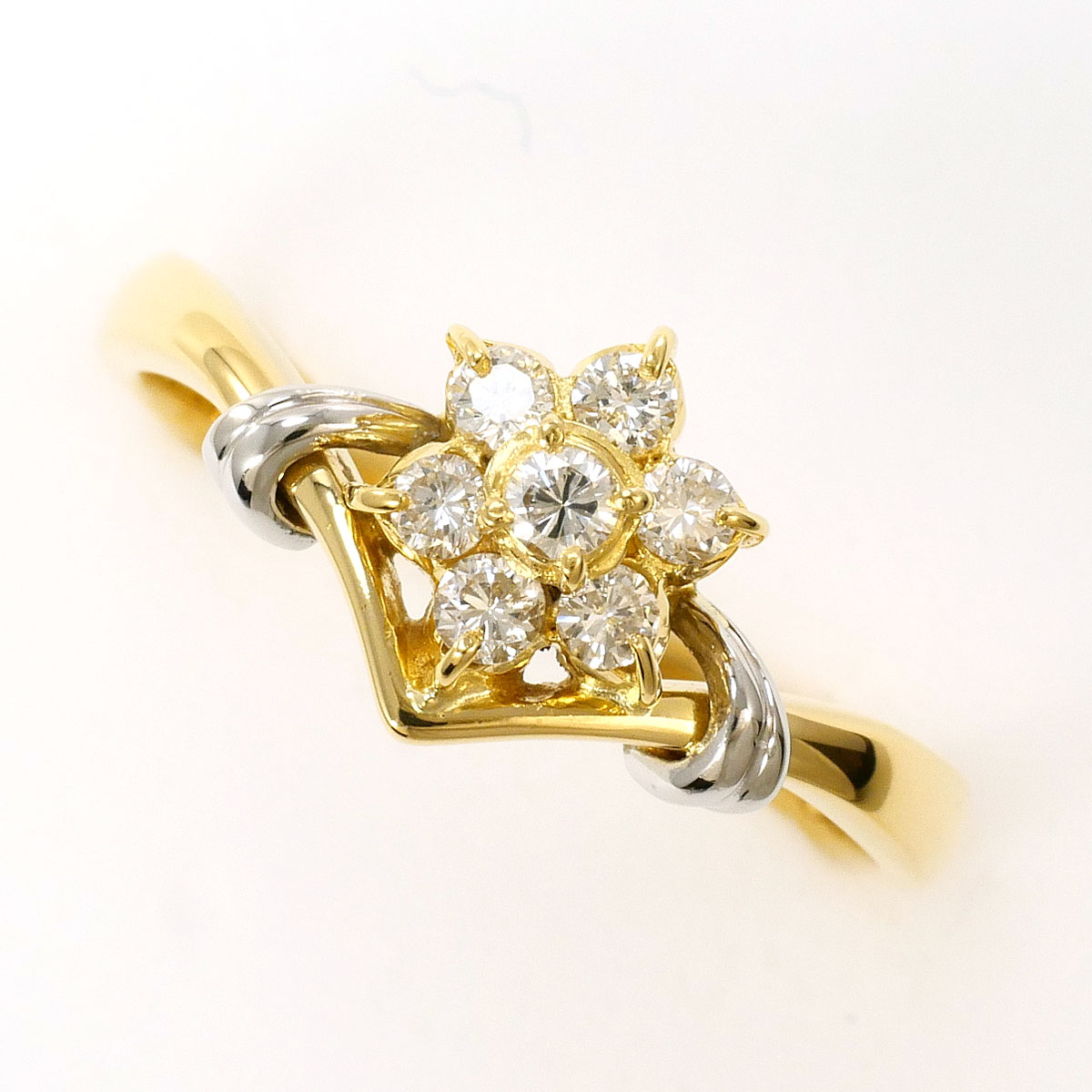 PT900/プラチナ K18YG リング・指輪 12.5号 ダイヤ 0.22ct 総重量約2.9g ジュエリー 送料無料 新品同様 【中古】 ギフトラッピング無料