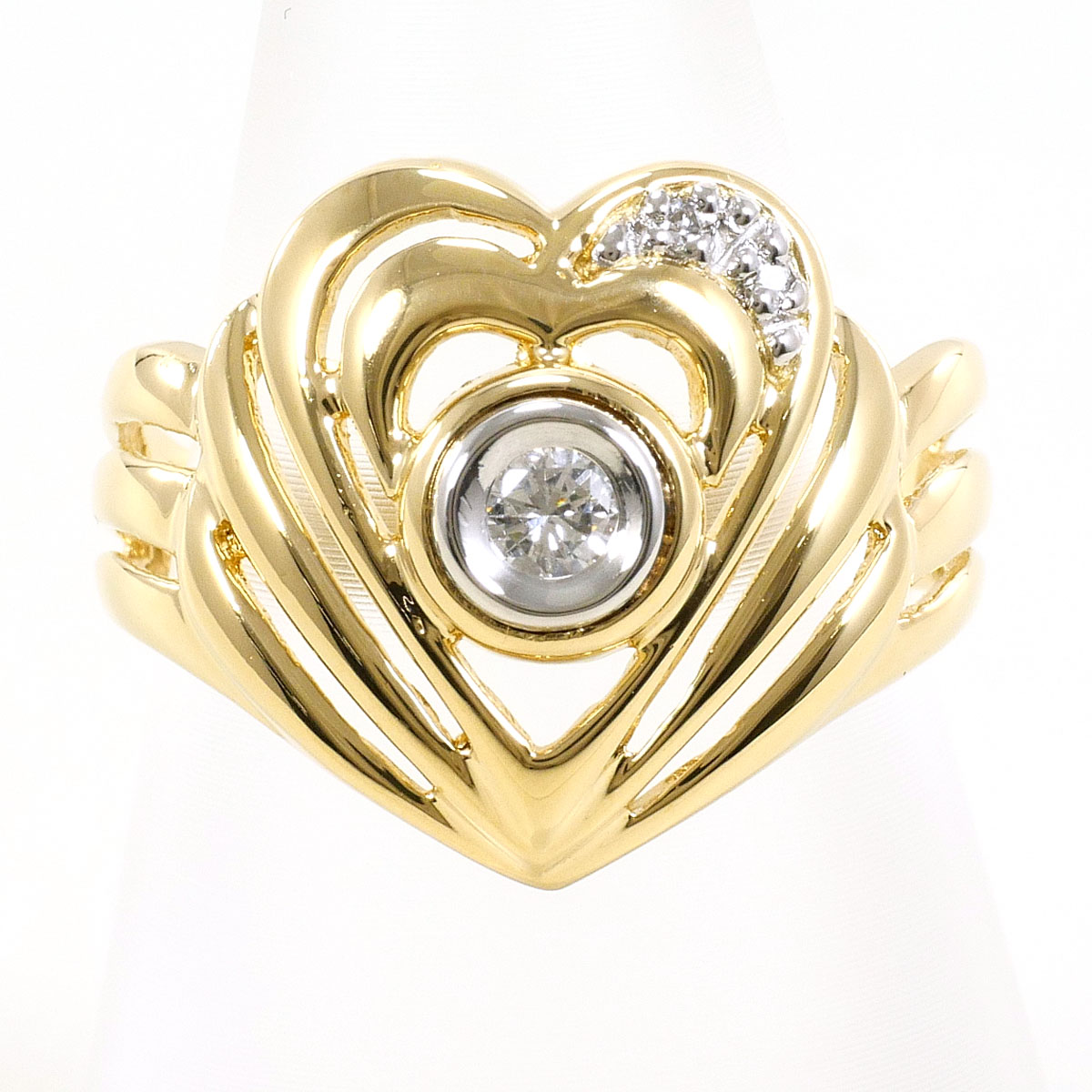 PT900/プラチナ K18YG リング・指輪 10.5号 ダイヤ 0.08ct ダイヤ 0.01ct 総重量約3.7g ジュエリー 送料無料 新品同様 【中古】 ギフトラッピング無料｜ワンダープライス　店