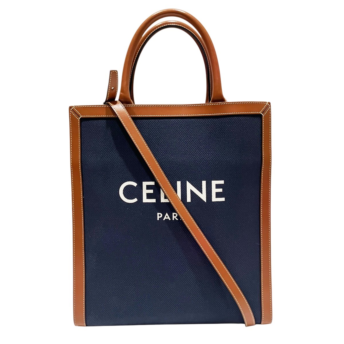 セリーヌ CELINE バーティカル カバ スモール トートバッグ キャンバス レザー 192082 送料無料 【中古】