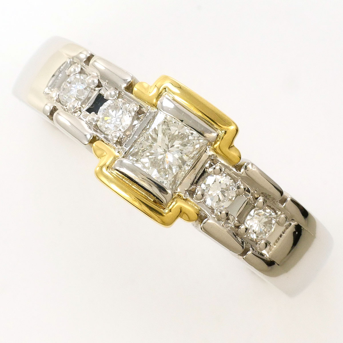 PT900/プラチナ K18YG リング・指輪 18号 ダイヤ 0.20ct ダイヤ 0.34ct 鑑別書 総重量約8.5g ジュエリー 送料無料 新品同様 【中古】 ギフトラッピング無料｜ワンダープライス　店