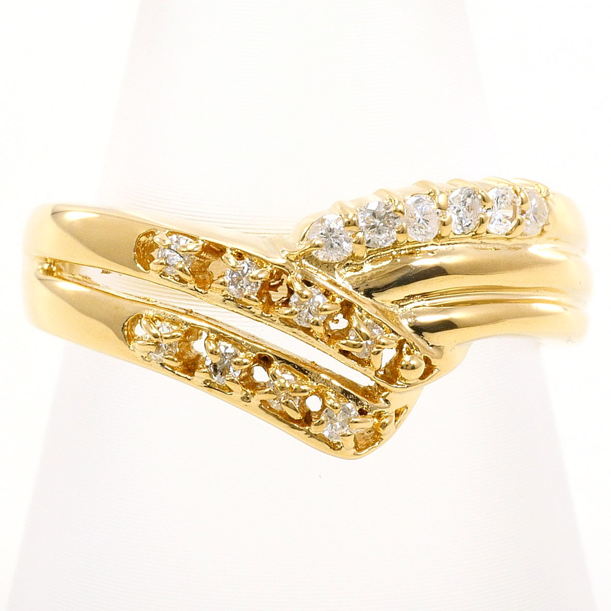 K18YG リング・指輪 12号 ダイヤ 0.18ct 鑑別書 総重量約3.6g ジュエリー 送料無料 新品同様 【中古】 ギフトラッピング無料