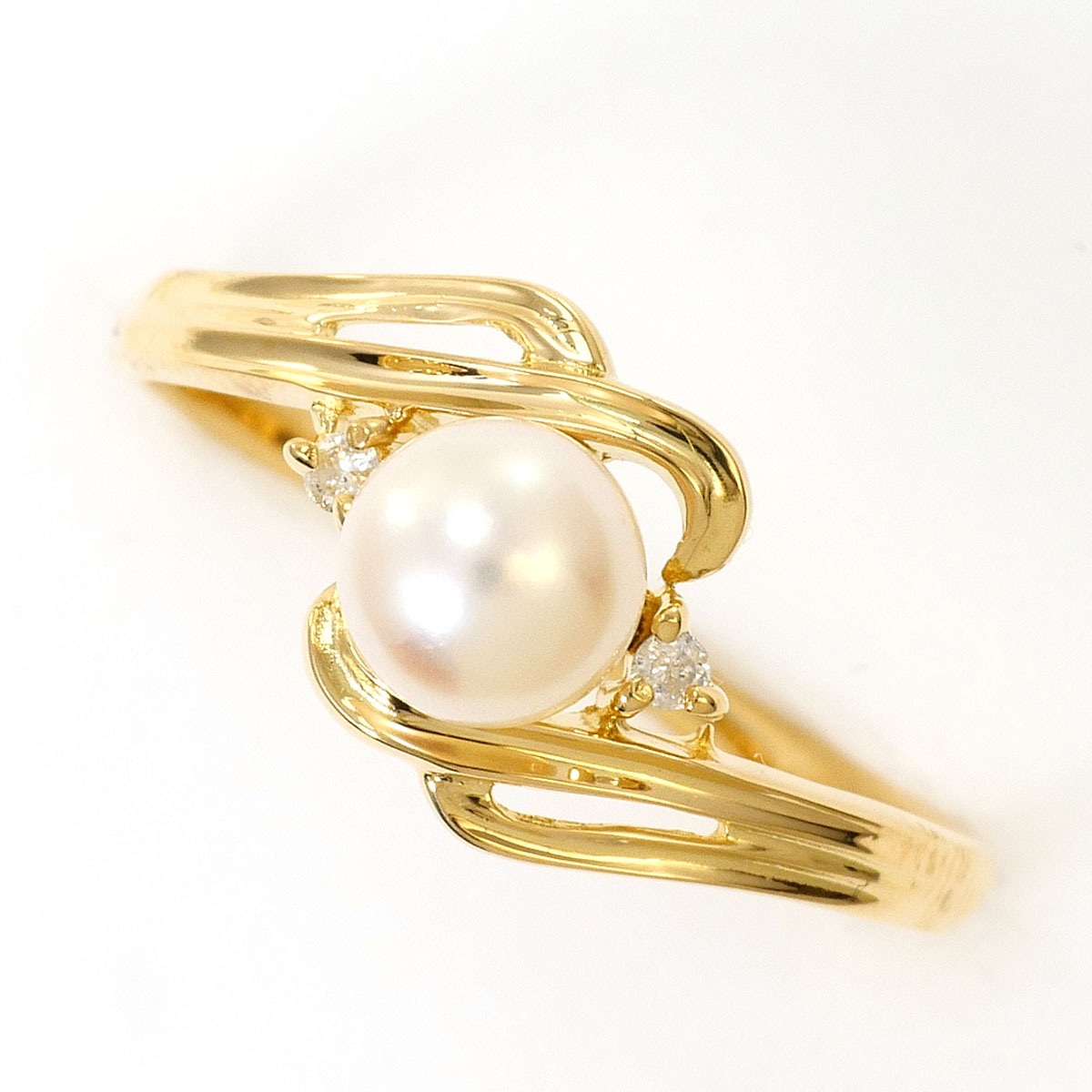K18YG リング・指輪 8.5号 パール ダイヤ 0.02 ct 総重量約1.5g ジュエリー 送料無料 新品同様 【中古】 ギフトラッピング無料
