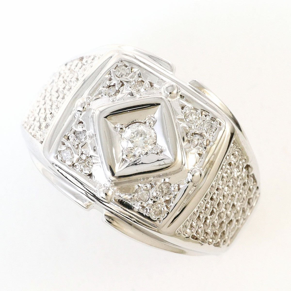 K14WG リング・指輪 18号 ダイヤ 0.19ct カード鑑別書 総重量約6.4g ジュエリー 送料無料 新品同様 【中古】 ギフトラッピング無料|ワンダープライス 店