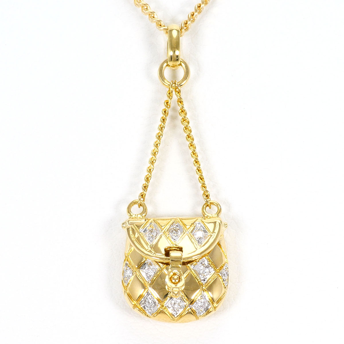 18K YGWG ネックレス ダイヤ 0.05ct 鑑別書 約39cm 総重量約5.1g ジュエリー 送料無料 新品同様 【中古】 ギフトラッピング無料|ワンダープライス 店