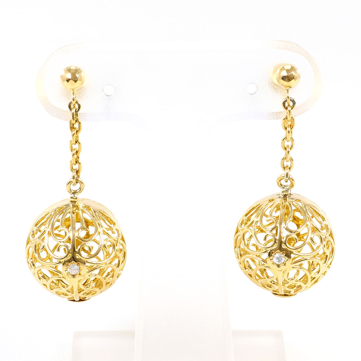 K18YG イヤリング ダイヤ 0.023ct 鑑別書 総重量約8.6g ジュエリー 送料無料 新品同様 【中古】 ギフトラッピング無料|ワンダープライス 店