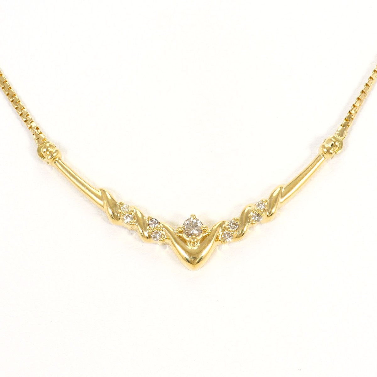 K18YG ネックレス ダイヤ 0.12ct 鑑別書 約43cm 総重量約4.0g ジュエリー 送料無料 新品同様 【中古】 ギフトラッピング無料｜ワンダープライス　店