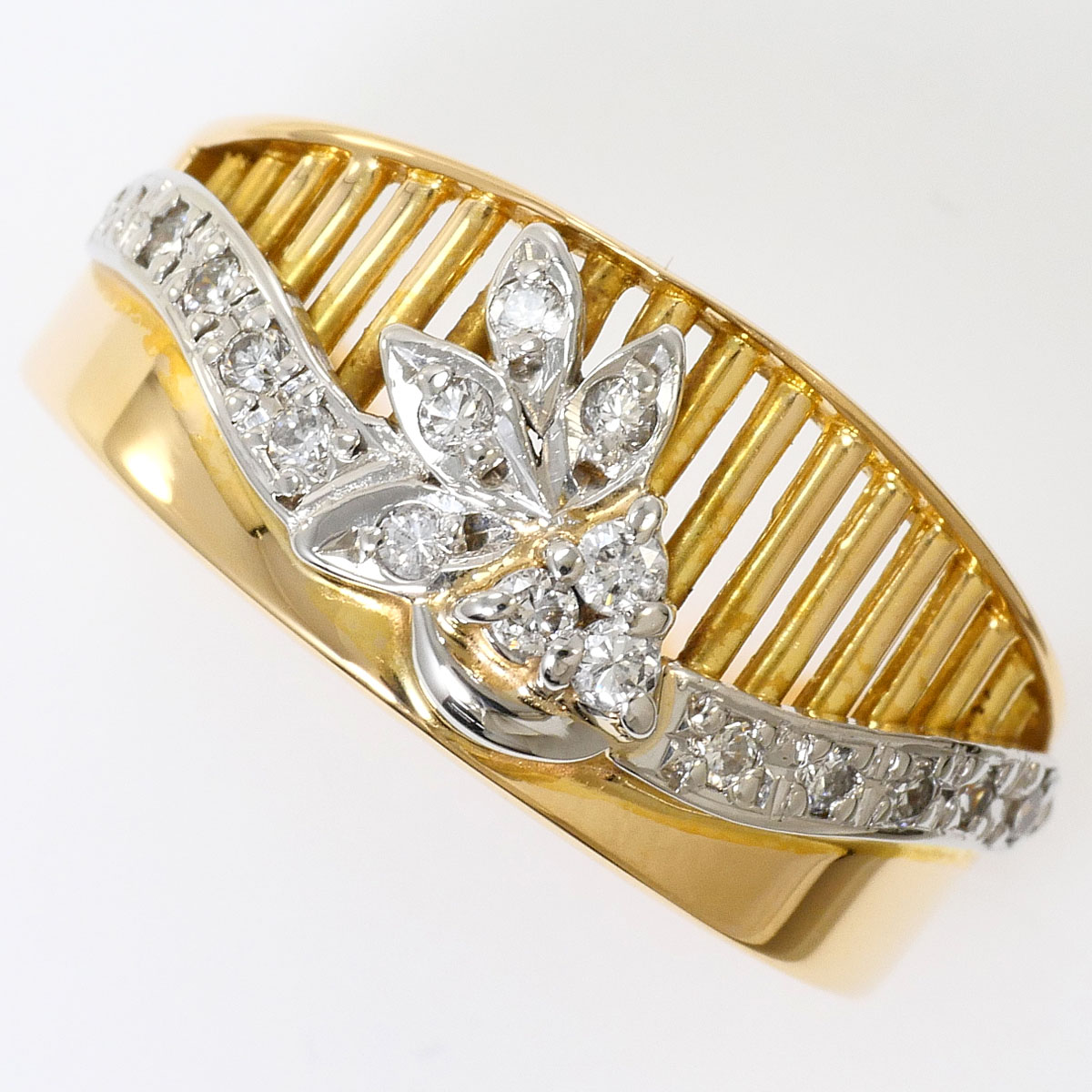 PT900/プラチナ K18YG リング・指輪 12.5号 ダイヤ 0.18 ct カード鑑別書 総重量約5.7g ジュエリー 送料無料 新品同様 【中古】 ギフトラッピング無料｜ワンダープライス　店