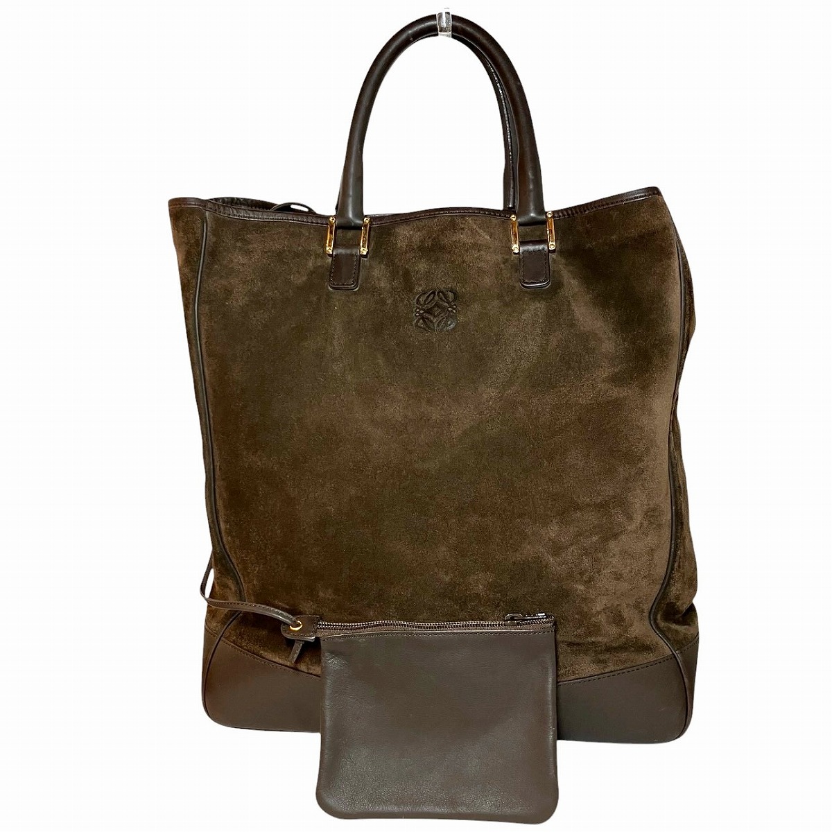 ロエベ LOEWE トートバッグ アナ瓦 スエードクロス なめし革 貨物輸送無料 【中古】