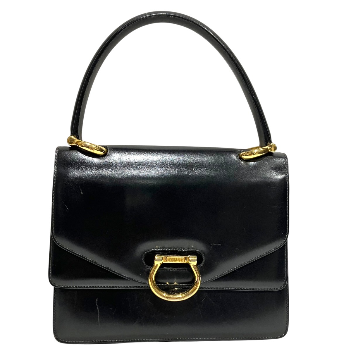 セリーヌ CELINE ガンチーニ金具 ダブル下げ翼 ハンドバック スムースレザー 貨物輸送無料 【中古】