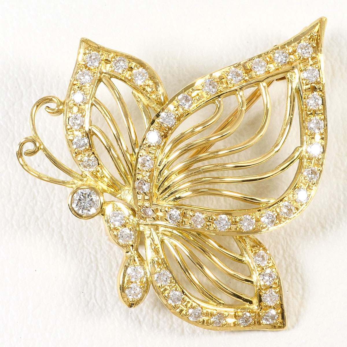 K18YG ブローチ ダイヤ 0.38ct カード鑑別書 総重量約3.7g ジュエリー 送料無料 新品同様 【中古】 ギフトラッピング無料｜ワンダープライス　店