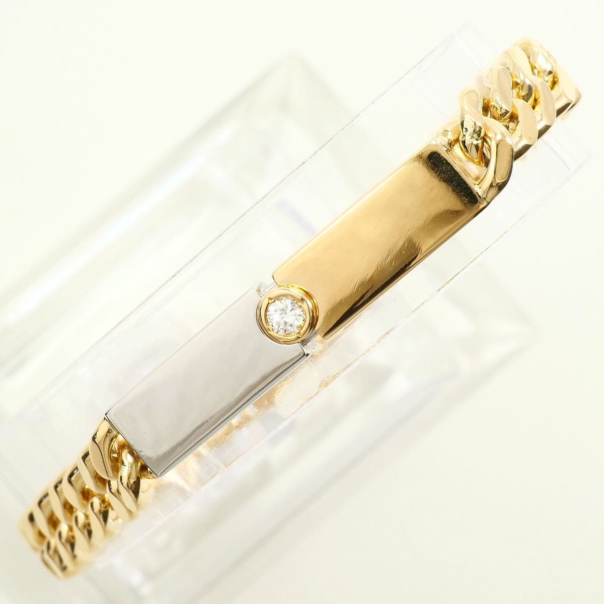 PT900/プラチナ K18YG ブレスレット ダイヤ 0.1ct 鑑別書 約19cm 総重量約29.2g ジュエリー 送料無料 新品同様 【中古】 ギフトラッピング無料｜ワンダープライス　店