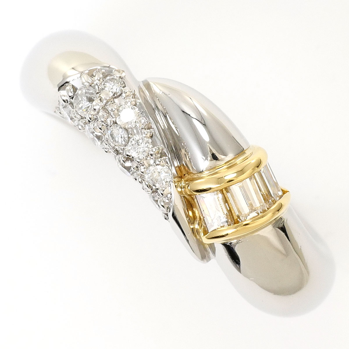 PT900/プラチナ K18YG リング・指輪 8号 ダイヤ 0.30 ct 鑑別書 総重量約7.4g ジュエリー 送料無料 新品同様 【中古】 ギフトラッピング無料|ワンダープライス 店