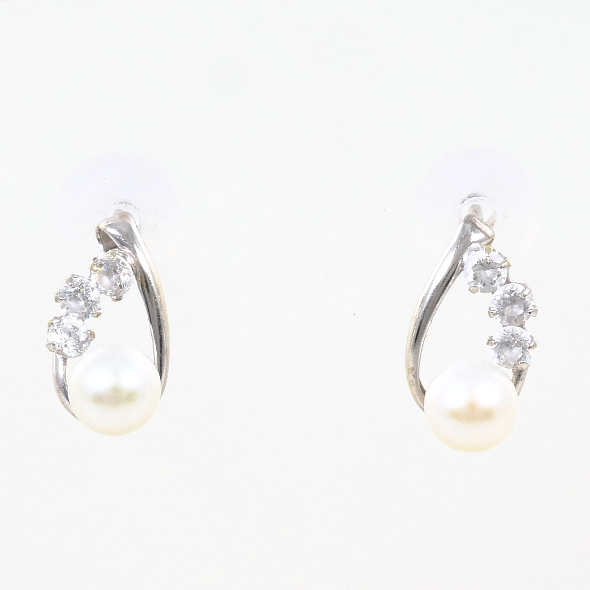 K10WG ピアス パール ジルコニア 総重量約0.6g ジュエリー 送料無料 新品同様 【中古】 ギフトラッピング無料|ワンダープライス 店
