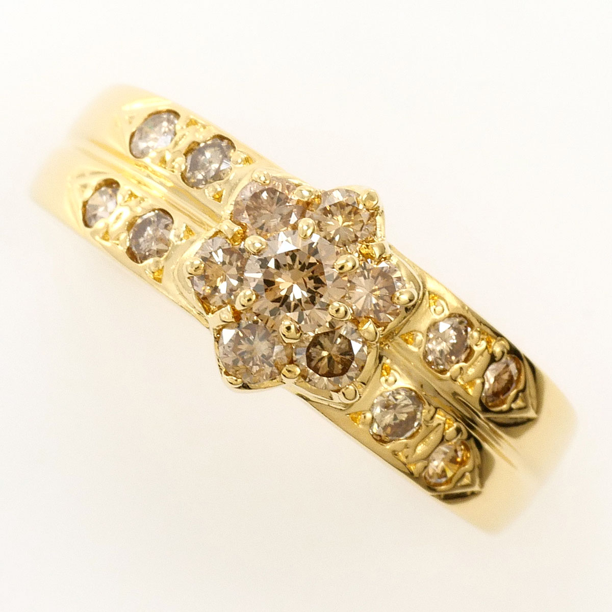 K18YG リング・指輪 10.5号 ブラウンダイヤ 0.53ct カード鑑別書 総重量約3.4g ジュエリー 送料無料 新品同様 【中古】 ギフトラッピング無料|ワンダープライス 店