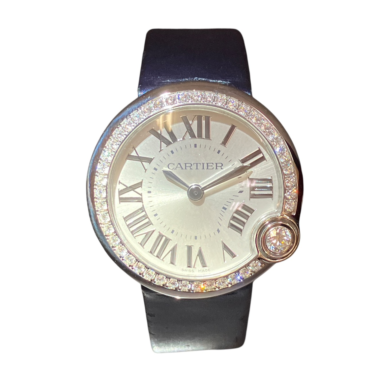 カルティエ CARTIER バロン 青色 ドゥ カルティエ ウォッチ 総掛け目約27.7g SS 本革 金剛石 石英 しろがね色文字記号盤 W4BL0002 貨物輸送無料 【中古】