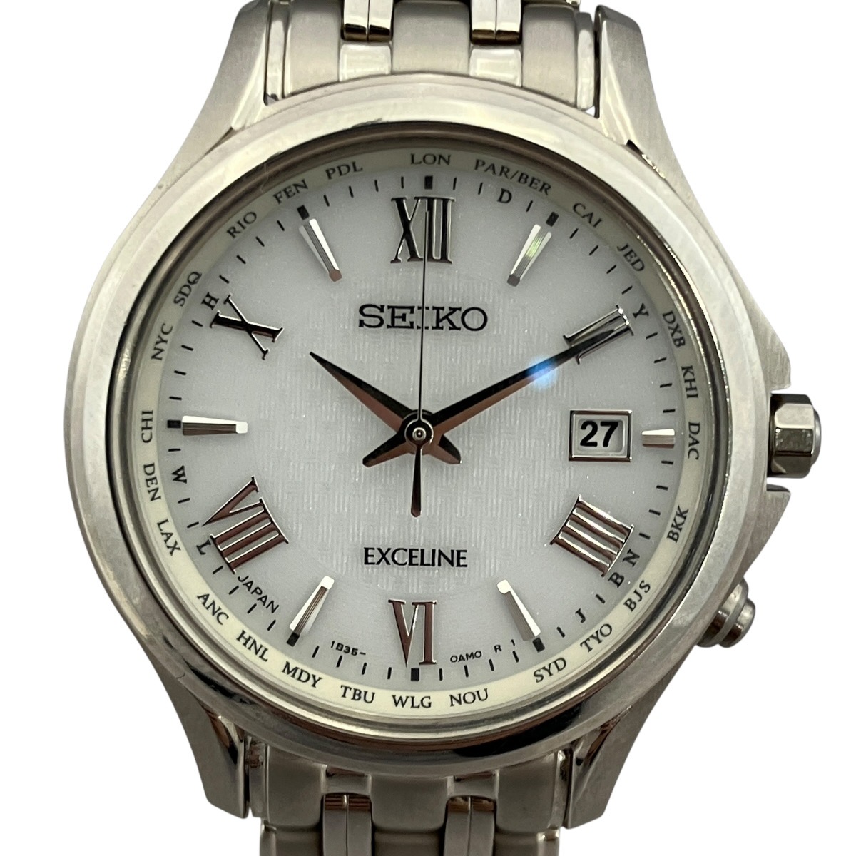 セイコー SEIKO エクセリーヌ 腕時計 総重量約32.5g SS ソーラー ホワイト文字盤文字盤 1B35-0AE0 送料無料 【中古】｜ワンダープライス　店