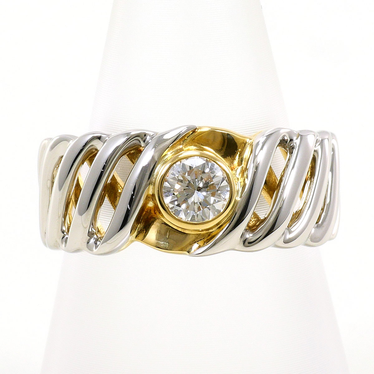 PT900/プラチナ K18YG リング・指輪 10.5号 ダイヤ 0.331ct 鑑別書 総重量約7.2g ジュエリー 送料無料 新品同様 【中古】 ギフトラッピング無料|ワンダープライス 店