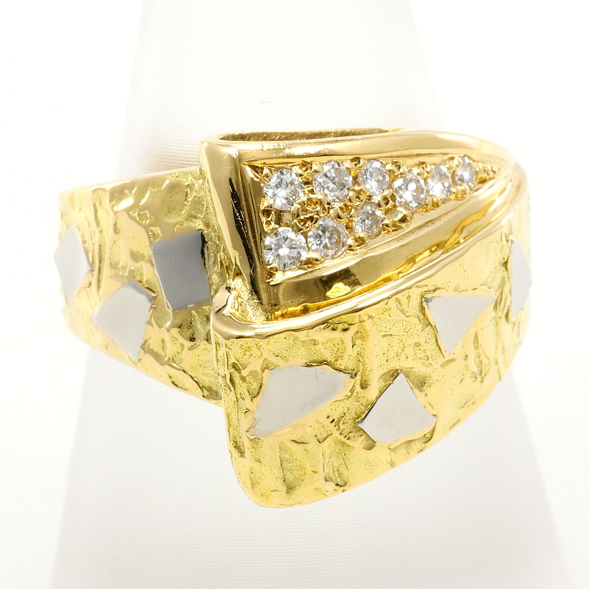 PT900/プラチナ K18YG リング・指輪 13.5号 ダイヤ 0.16ct 鑑別書 総重量約7.8g ジュエリー 送料無料 新品同様 【中古】 ギフトラッピング無料|ワンダープライス 店