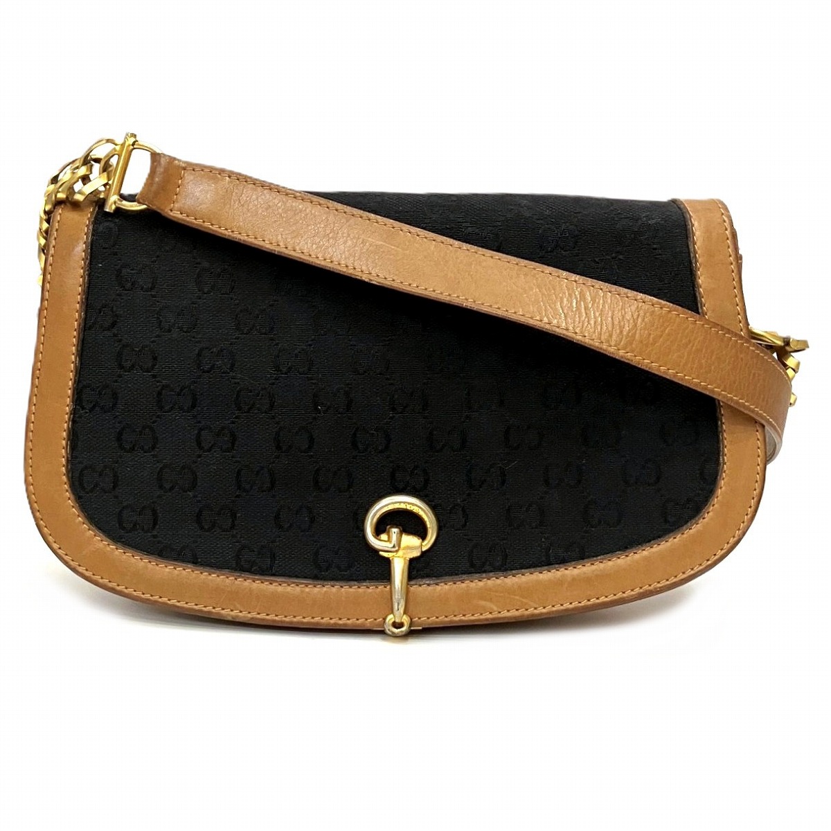 グッチ GUCCI ショルダーバッグ 導管ビット GG 帆布 なめし革 貨物輸送無料 【中古】