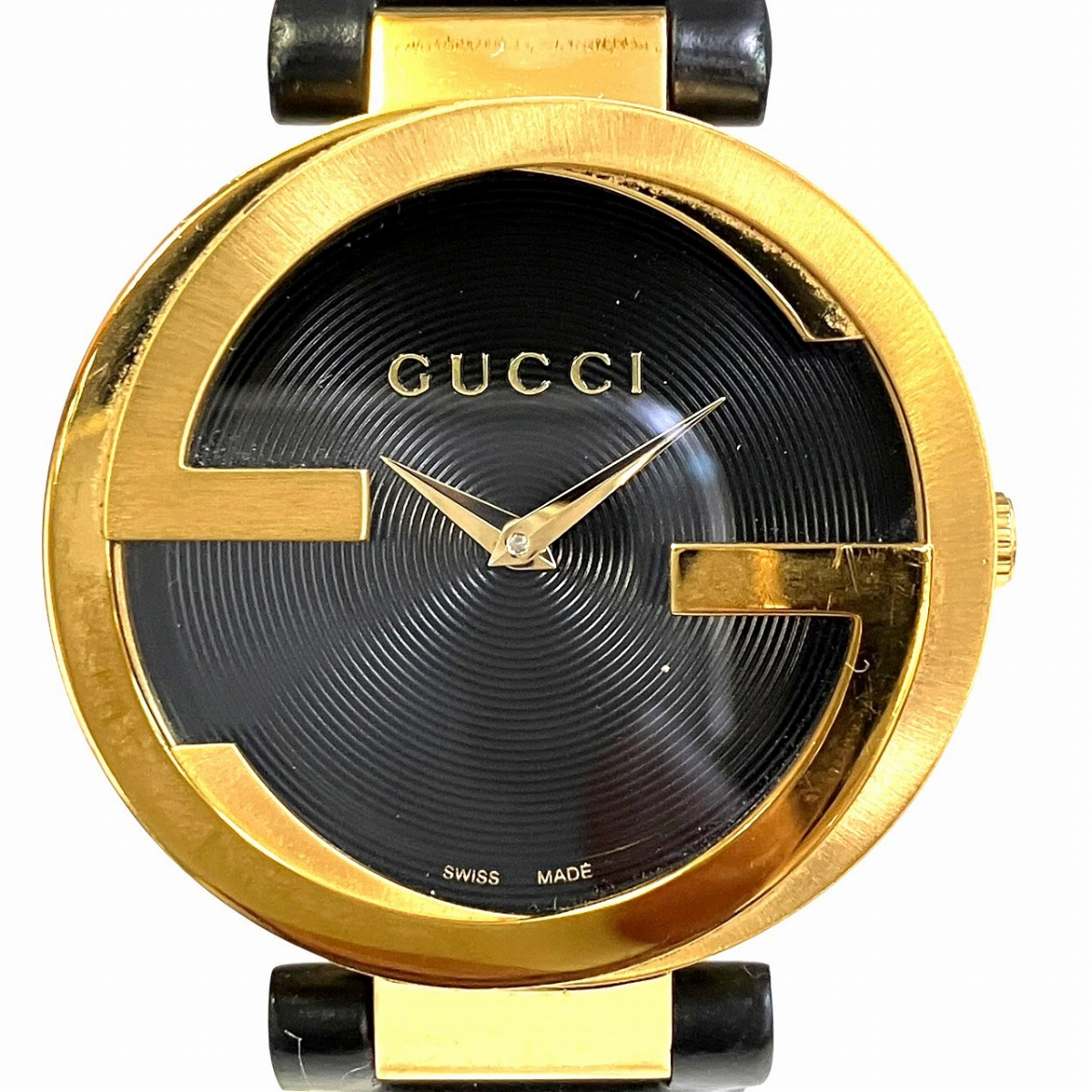 グッチ GUCCI インターロッキング ウオッチ 総掛け目約41.2g SS 本革 石英 黒いこと文字記号盤 133.3 貨物輸送無料 【中古】