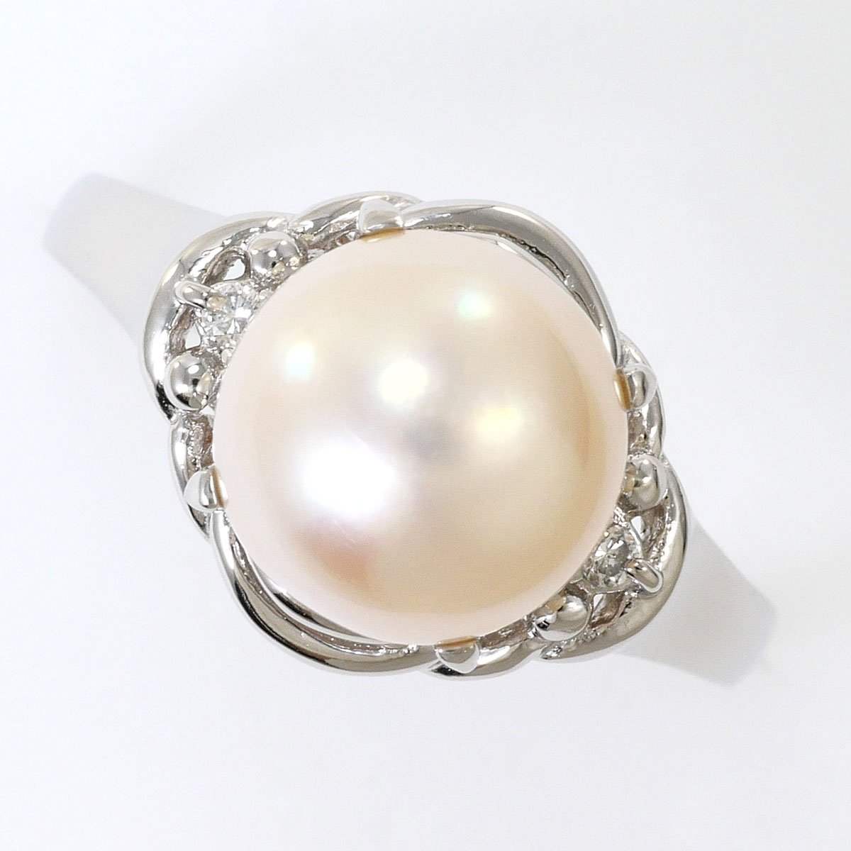 PT900/プラチナ リング・指輪 14号 パール ダイヤ 0.03ct 総重量約4.6g ジュエリー 送料無料 新品同様 【中古】 ギフトラッピング無料|ワンダープライス 店