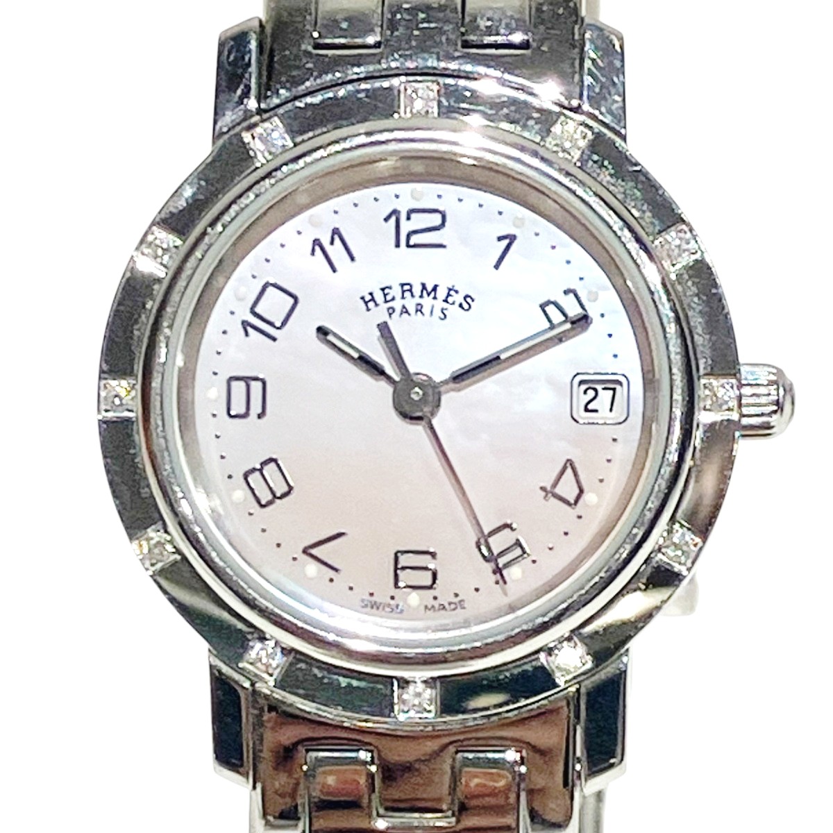 エルメス HERMES クリッパーナクレ ウオッチ 総掛け目約42.8g SS SS 石英 さくら色甲殻文字記号盤 CL4.230 貨物輸送無料 【中古】