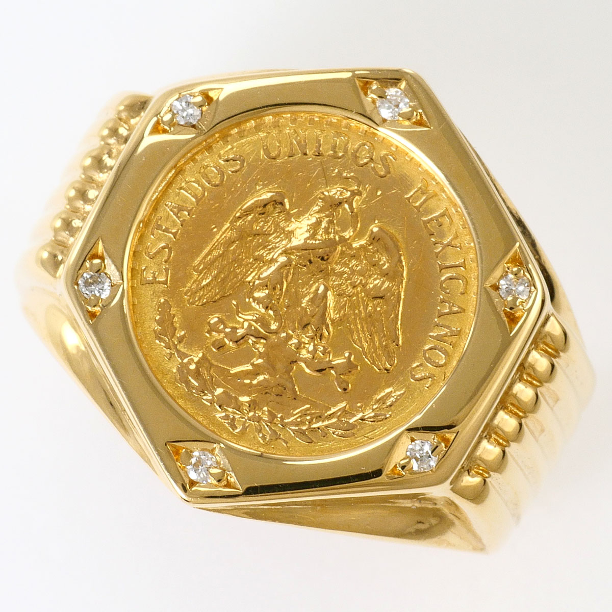 メキシコ ペソ コイン K21.6YG K18YG リング・指輪 11号 ダイヤ 0.04ct カード鑑別書 総重量約6.6g ジュエリー 送料無料 【中古】 ギフトラッピング無料｜ワンダープライス　店