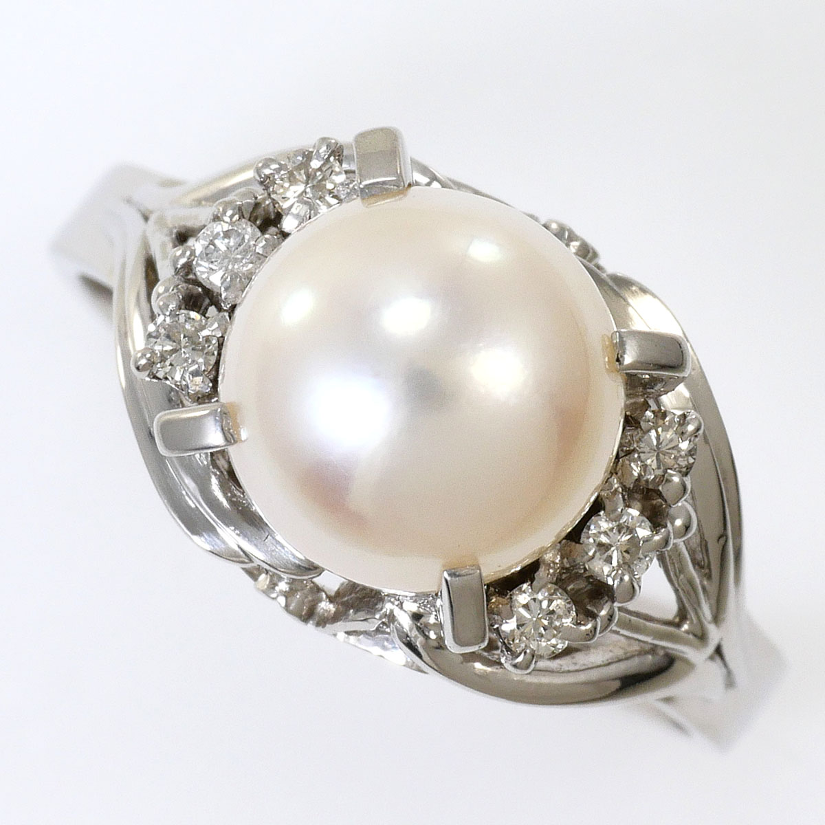 PT900/プラチナ リング・指輪 13号 アコヤ真珠 ダイヤ 0.12ct カード鑑別書 総重量約6.6g ジュエリー 送料無料 新品同様 【中古】 ギフトラッピング無料｜ワンダープライス　店