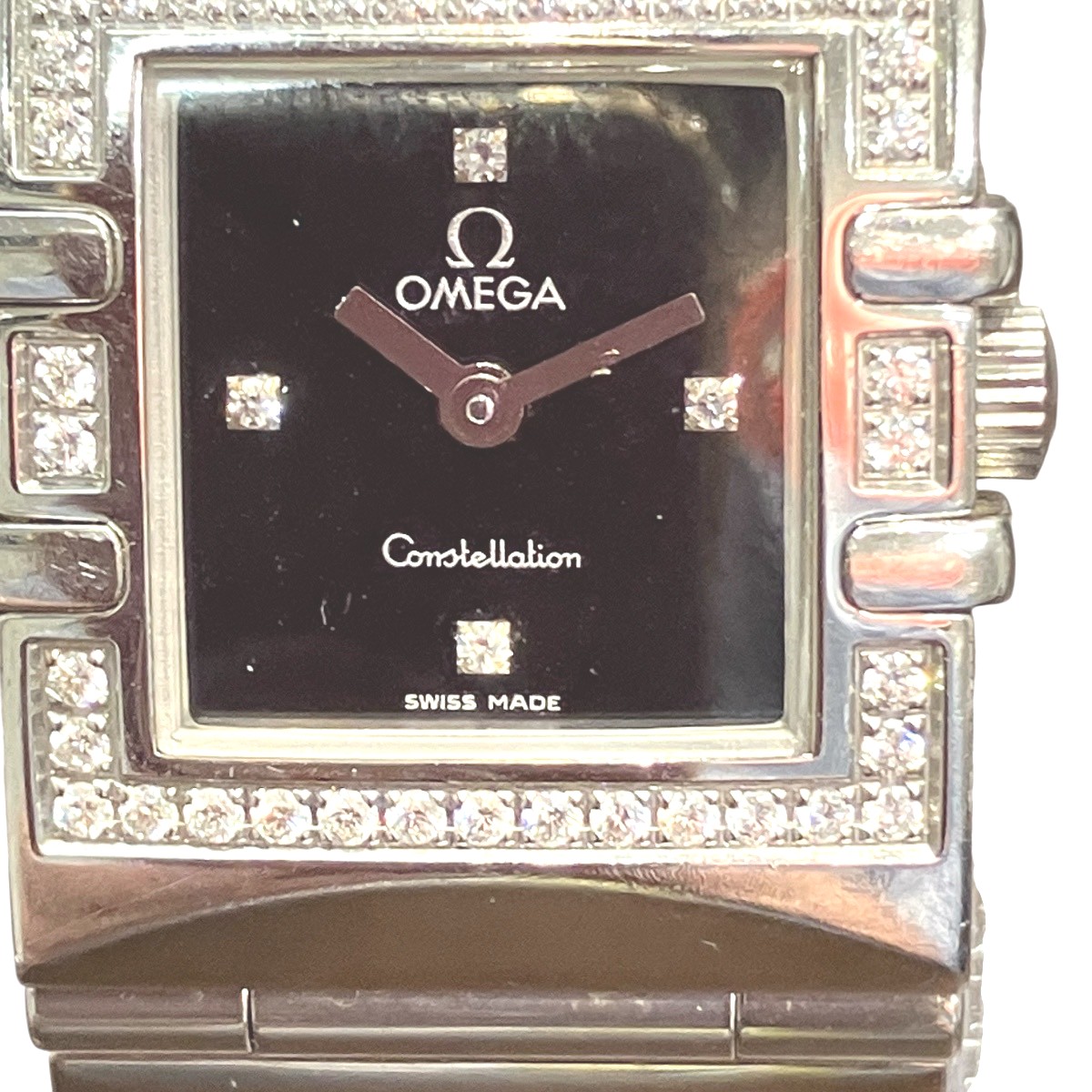 ゼロ OMEGA コンステレーション カレ クアドラ ウオッチ 総掛け目約66.2g SS 石英 黒いこと文字記号盤 貨物輸送無料 【中古】