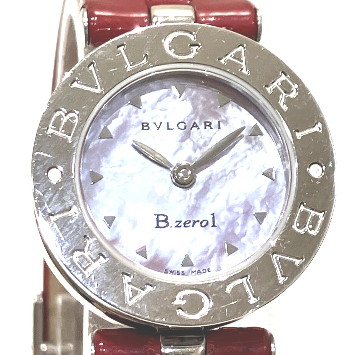 ブル小峡谷 BVLGARI ブルガリブルガリ ウォッチ 総掛け目約26.8g SS 本革 石英 サクラ色外殻文字記号盤 BZ22S  貨物輸送無料 【中古】