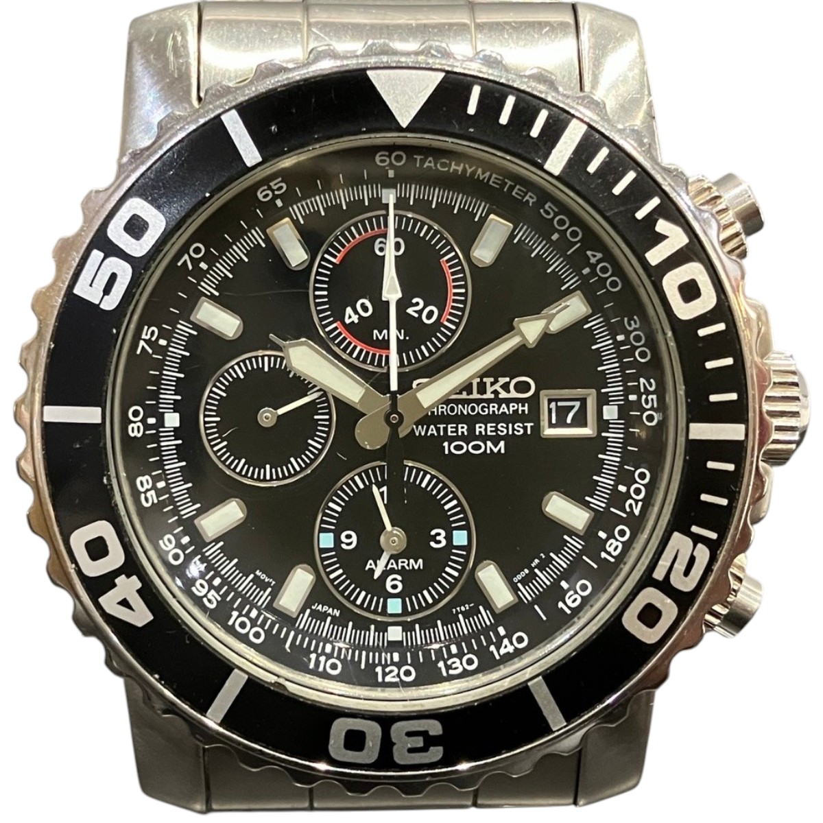 セイコー SEIKO ダイバーズ クロノグラフ ウオッチ 総掛け目約137.2g SS 石英 黒いこと文字記号盤  7T62-0CV0 貨物輸送無料 【中古】