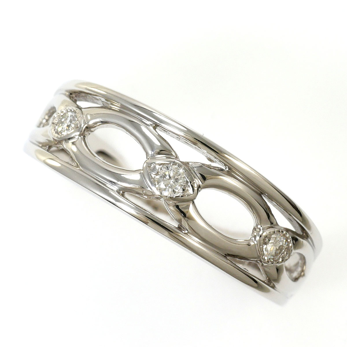 PT900/プラチナ リング・指輪 15号 ダイヤ 0.10ct 鑑別書 総重量約5.6g ジュエリー 送料無料 新品同様 【中古】 ギフトラッピング無料|ワンダープライス 店