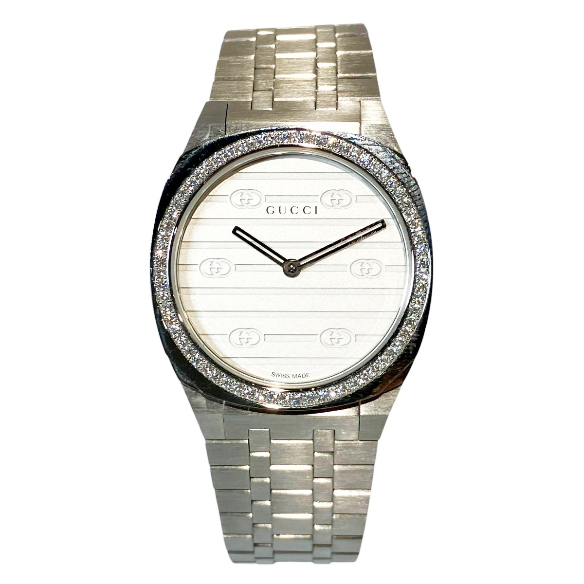 グッチ GUCCI 25H ウオッチ 総掛け目約57g SS SS 石英  しろがね色文字記号盤 YA163401 貨物輸送無料 【中古】