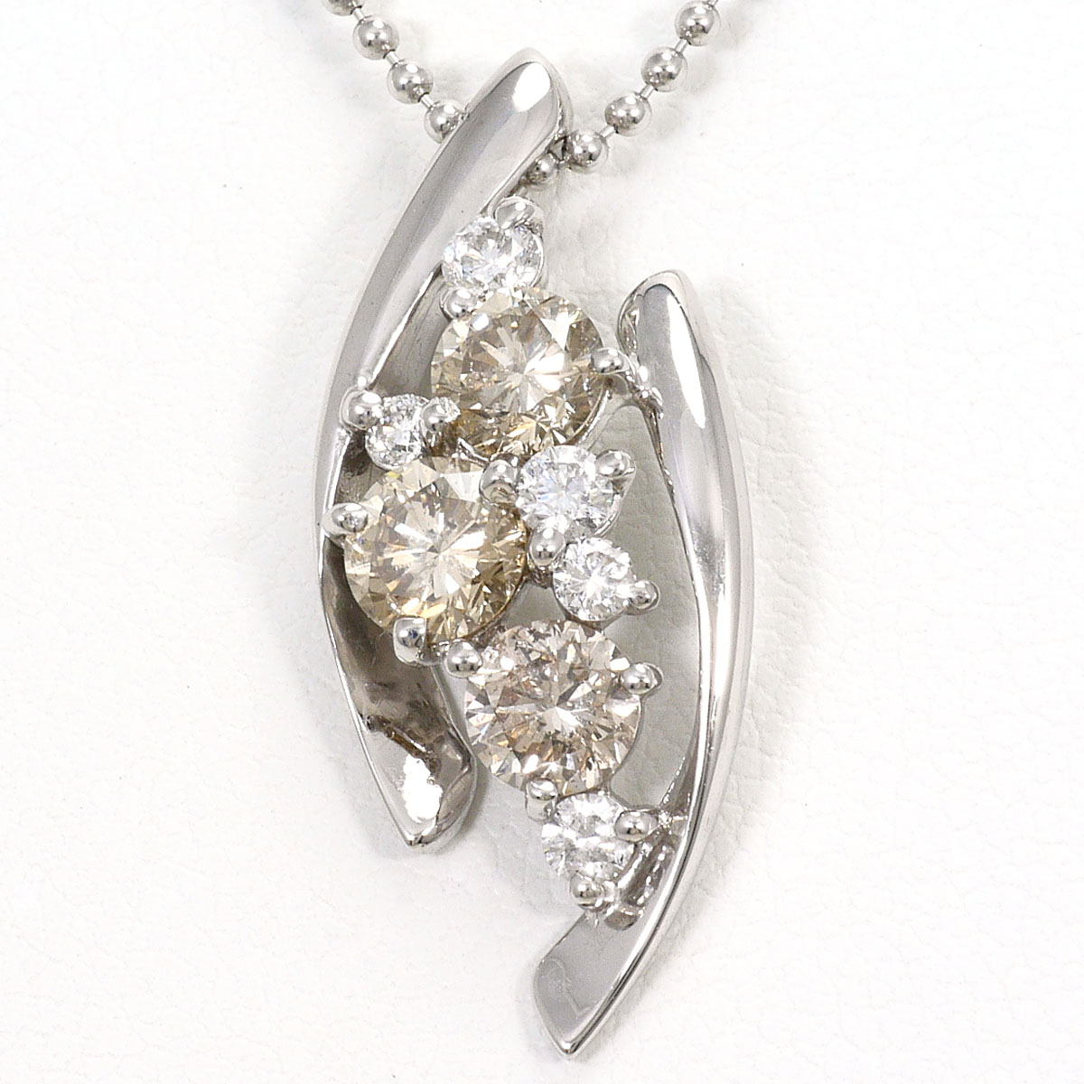 K18WG K14WG ネックレス ブラウンダイヤ 1.14ct ダイヤ 0.25ct 鑑別書 約40cm 総重量約6.1g ジュエリー 送料無料 新品同様 【中古】 ギフトラッピング無料|ワンダープライス 店