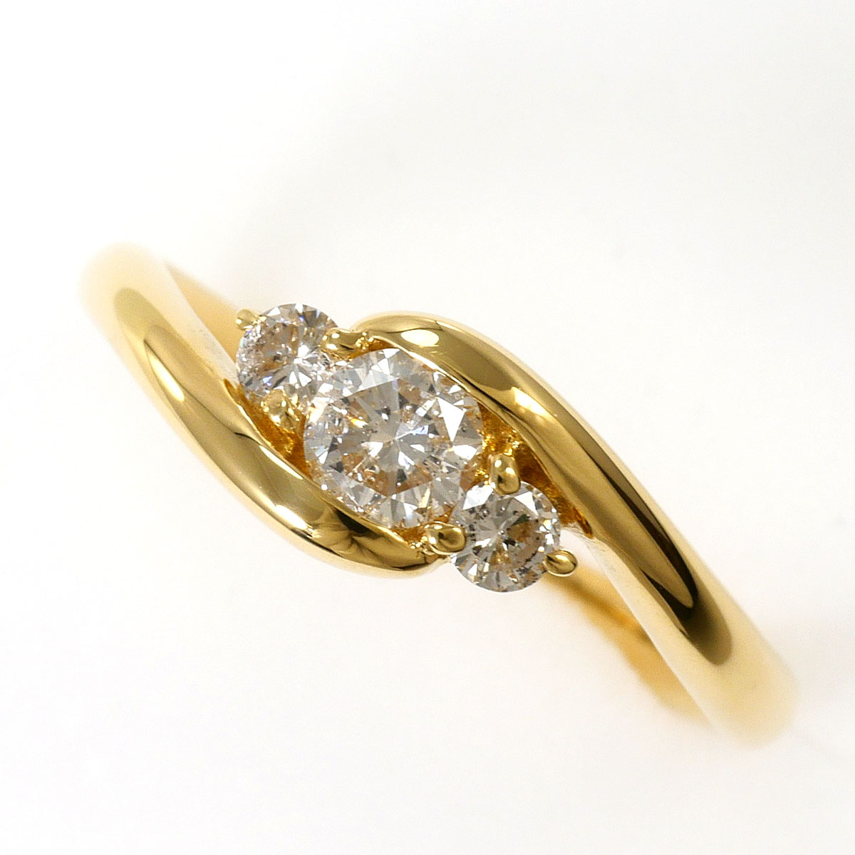 K18YG リング・指輪 10.5号 ダイヤ 0.13ct ダイヤ 鑑別書 総重量約3.1g ジュエリー 送料無料 新品同様 【中古】 ギフトラッピング無料|ワンダープライス 店