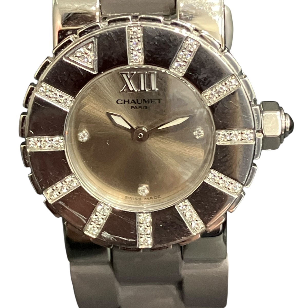 ショーメ Chaumet 位置付け壱 ウォッチ 総掛け目約45.8g SS 思われ人 石英 しろがね色文字記号盤 W06202-16A 貨物輸送無料 【中古】