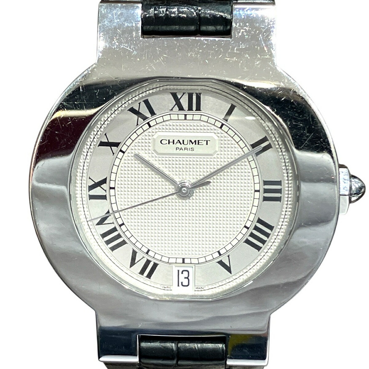 ショーメ Chaumet ロンドつづき物 3針ラウンド人間の顔 ウォッチ 総掛け目約51.6g SS 本革 自動小銃一巻き しろがね色文字記号盤文字記号盤 貨物輸送無料 【中古】