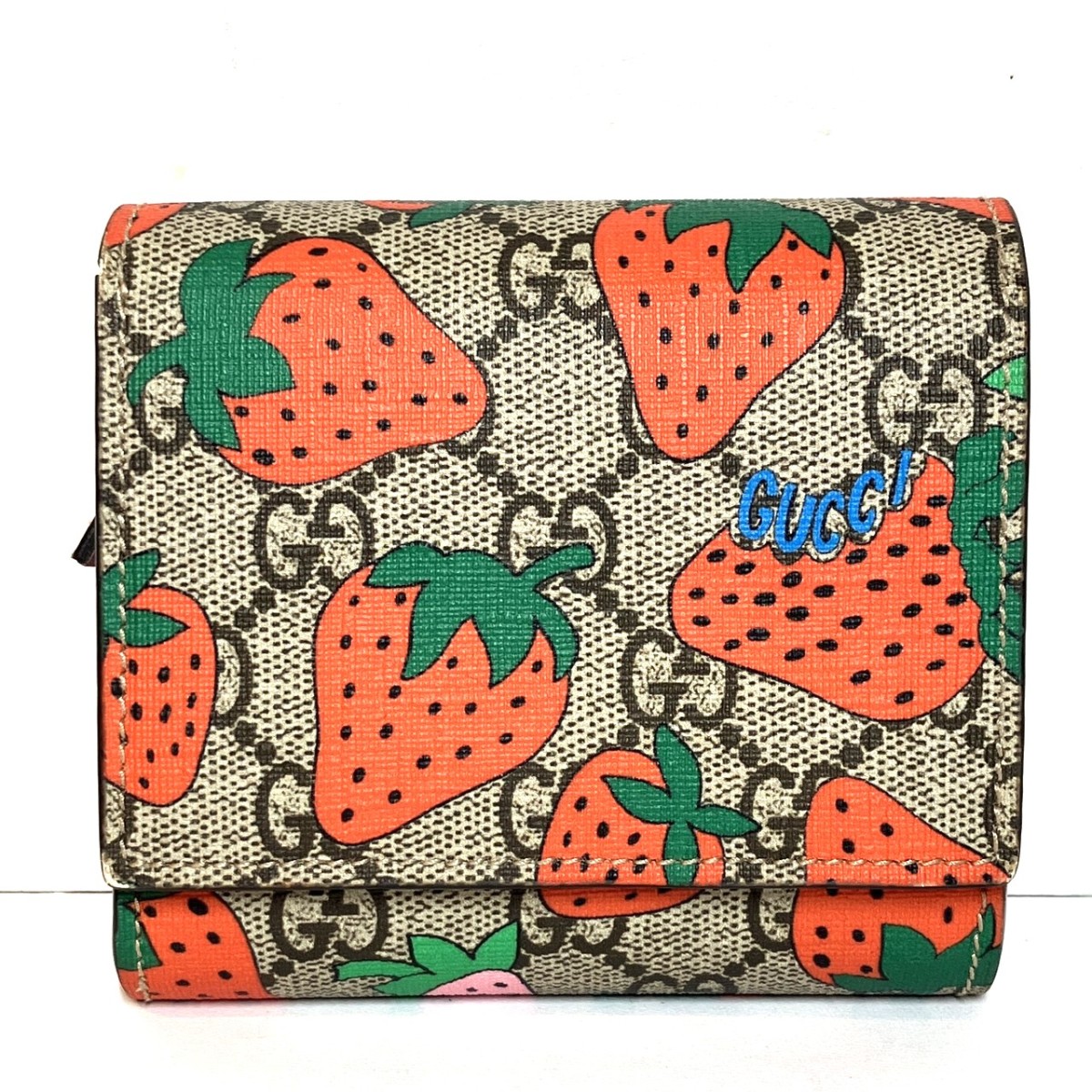 グッチ GUCCI GGスプリーム ストロベリー 598778 二つ折り財布 レディース 送料無料 【中古】|ワンダープライス 店